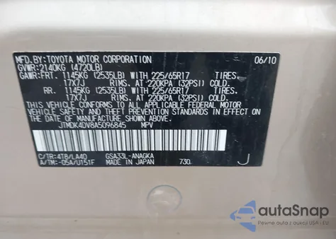 2010 Toyota Rav4 Limited V6 from USA, damaged, VIN JTMDK4DV8A5096845